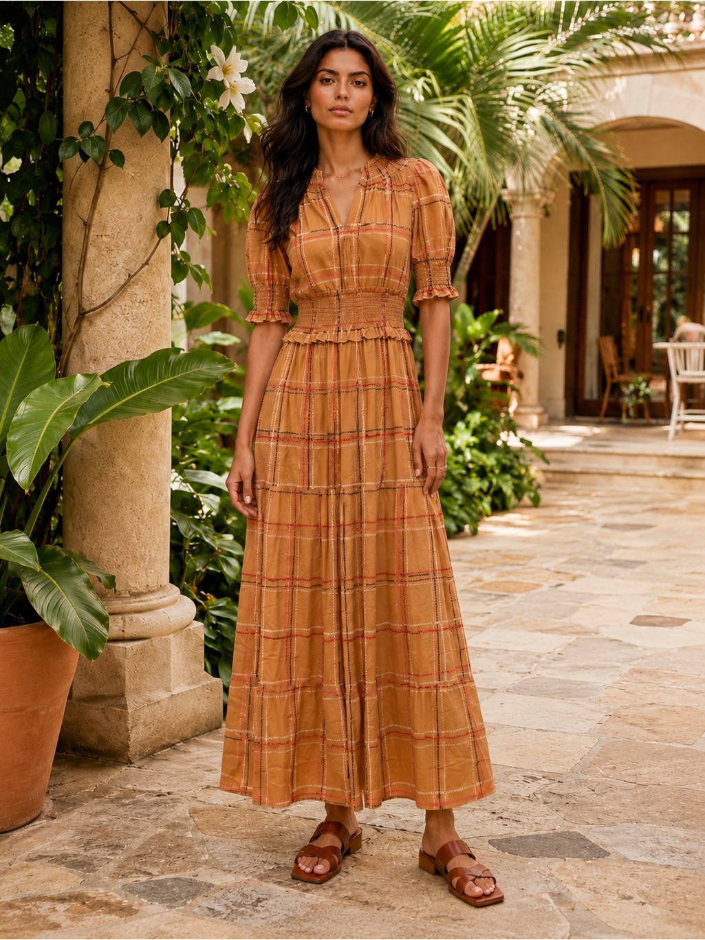 New Spartina 449 Adelaide Maxi Dress In Botanic Garden Dash Plaid, Size Small